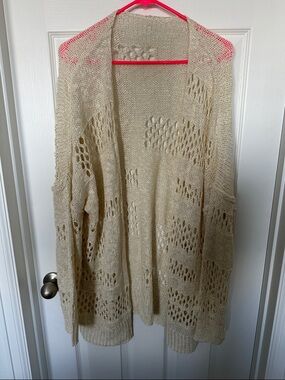Open-Front Beige Knit Cardigan Sweater